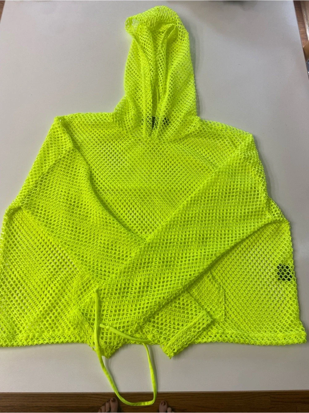 Neon Green Fishnet Hoodie Swimsuit Cover Drawstring, like new, juniors size L
